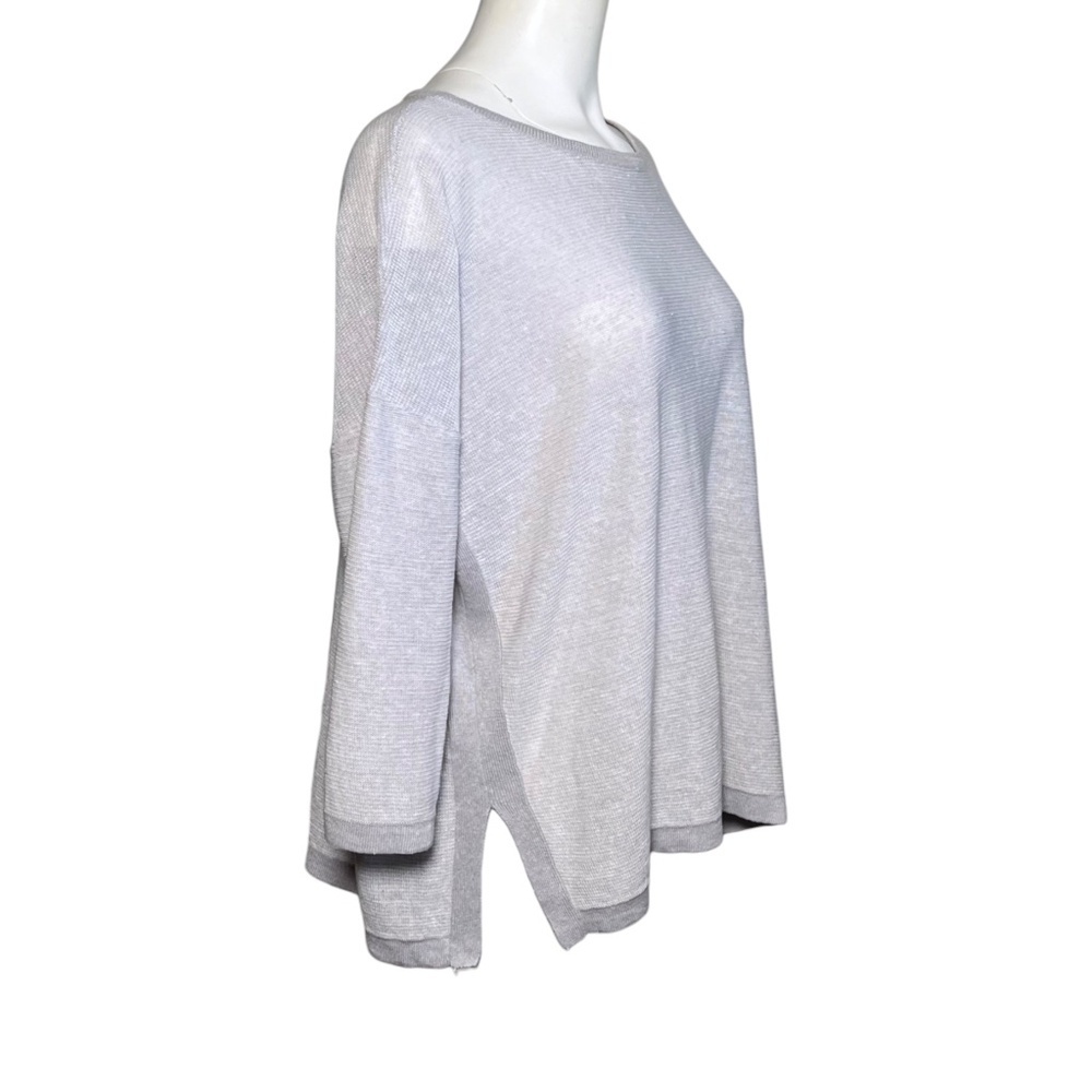 Kinross Women's Linen Textured Pullover Sweater Boatneck 3/4 Sleeve Gray Size L